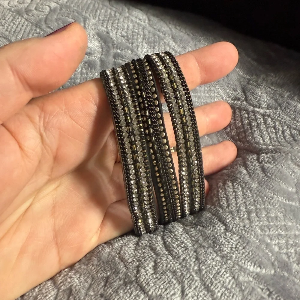 Stacked boho cuff bracelet - Black/silver/gold